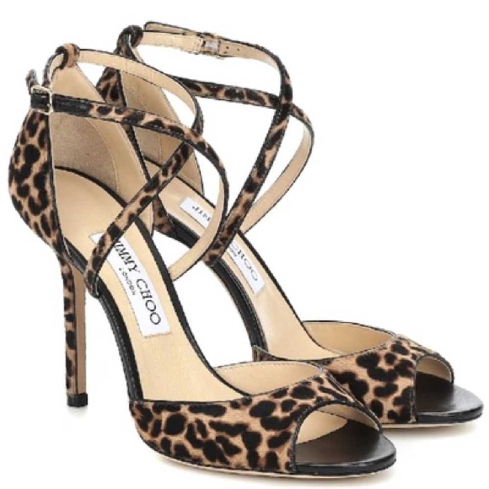 Jimmy Choo Emsy 100 Leopard-print Calf Hair Sandals 39 NIB never worn!